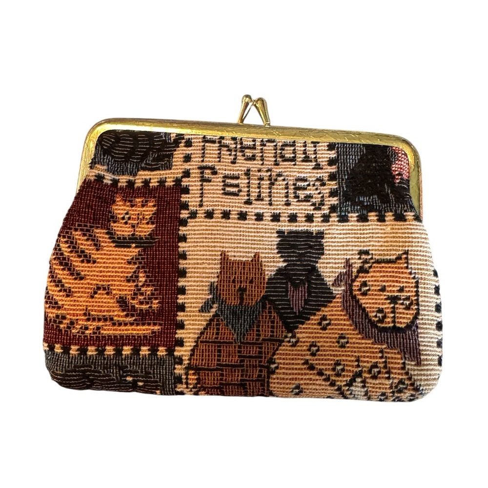 Vintage Tapestry Kiss Lock Clutch | Floral & Geometric Woven Fabric | Gold Frame